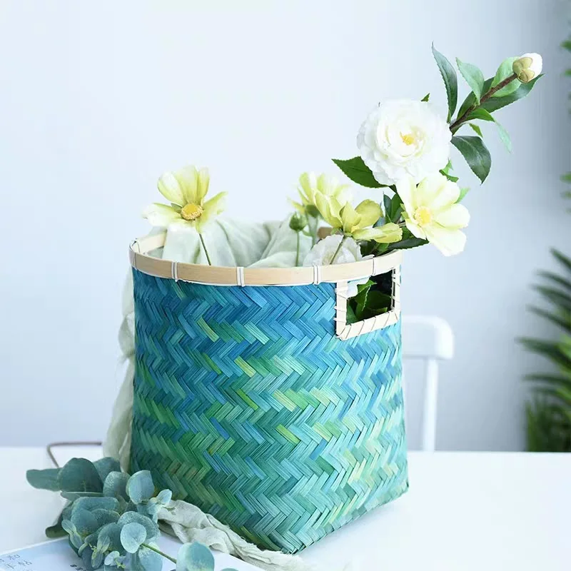 Лидер продаж на Amazon, декоративная плетеная деревянная цветная корзина для хранения ручной работы с деревянными кристаллами