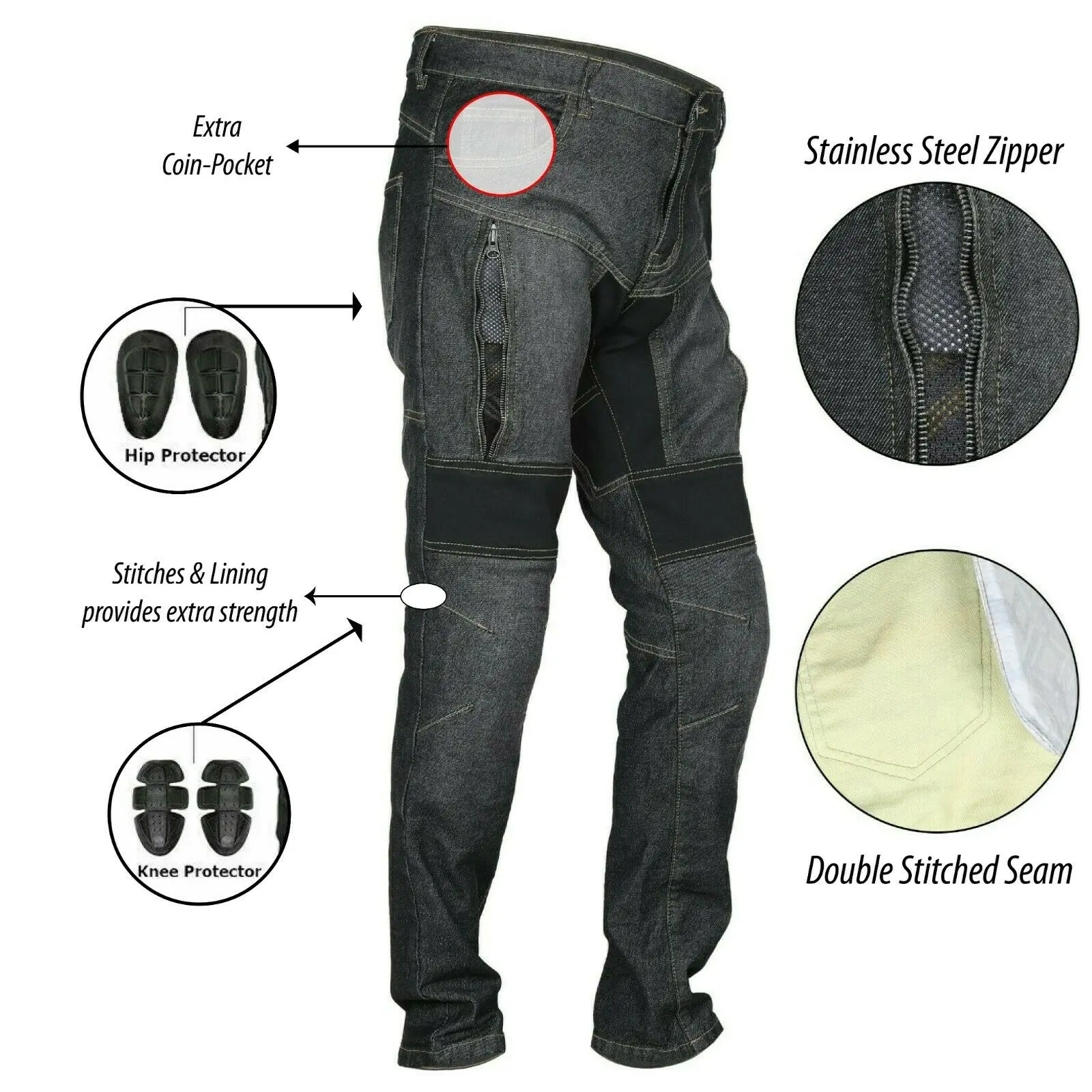 Mens Motorcycle Jeans Motorbike Pants Rider Protective Lining made with Lining Motorcycle Jeans denim Jeans Pants