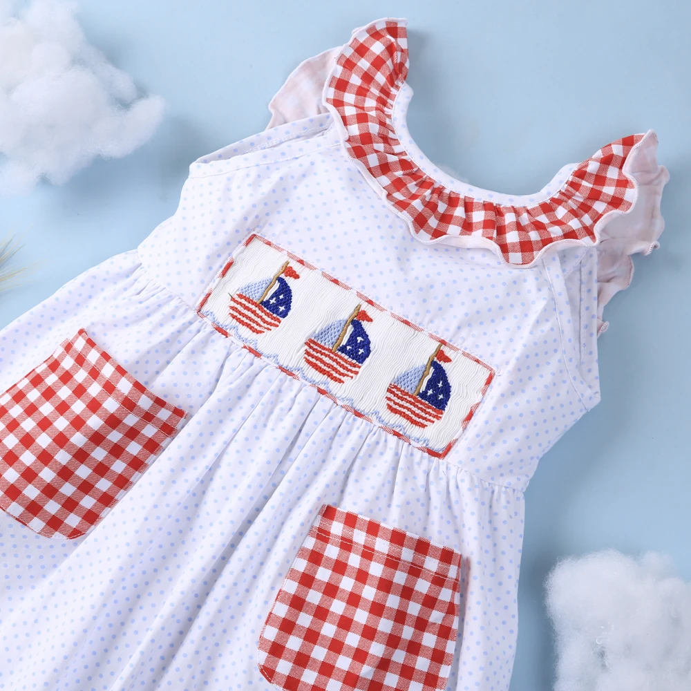 4 июля с американским флагом детское платье-парусник BB1517