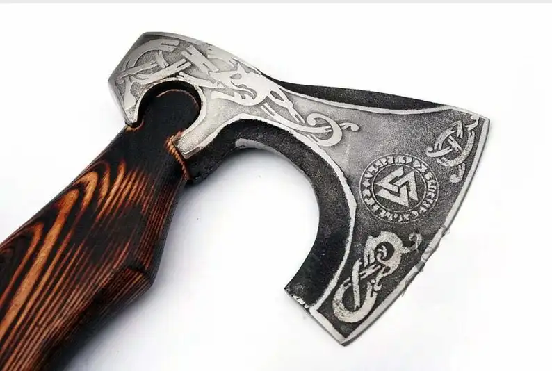 Custom Handmade Damascus Steel Viking Style Axe Camping Axe High Quality Tactical Axe Hatches With leather sheath