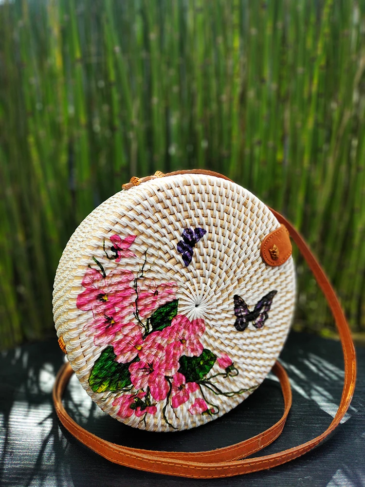 Распродажа сумка из ротанга в наличии Новое поступление пакеты с принтом декупажа Бали Индонезия