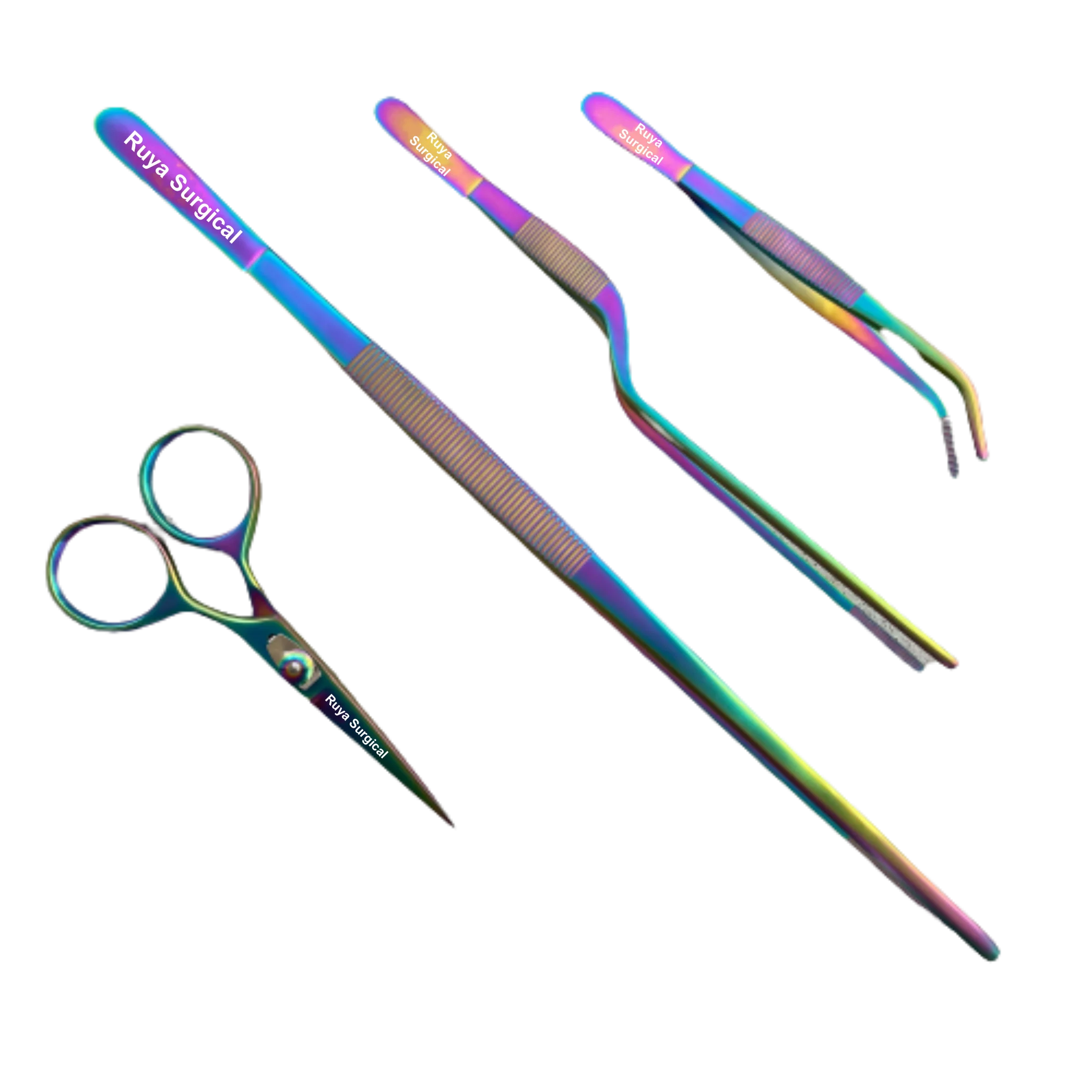 Kitchen Black Color Chef Plating Tweezer Set Of 4 Pieces Stainless Steel Offset Straight Tip Tweezers Angled Tip Tweezer CE ISO