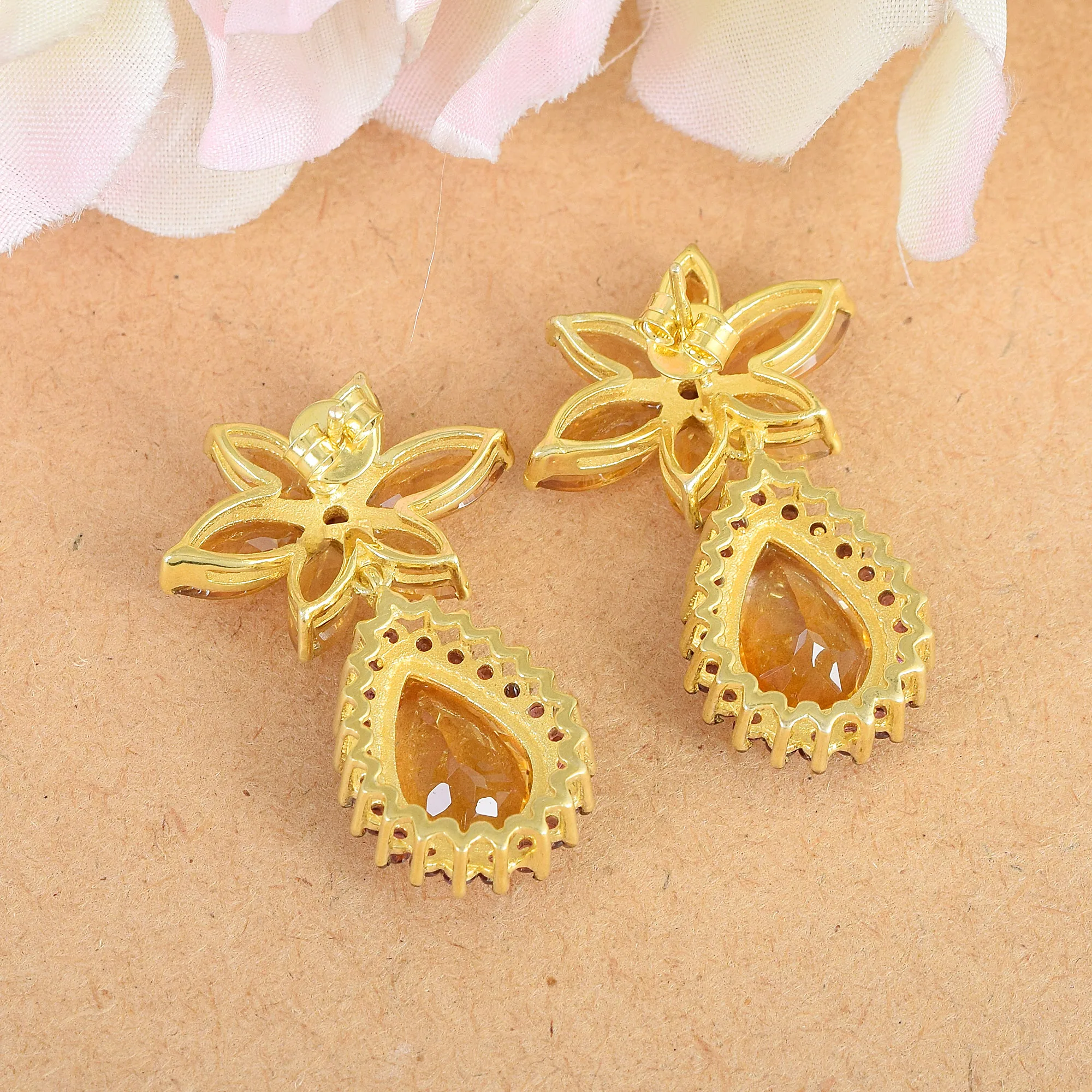 Round Marquise Pear Shape Stones 925 Sterling Silver Natural Garnet Peridot Gemstone Flower Design Drop Dangle Earrings Jewelry