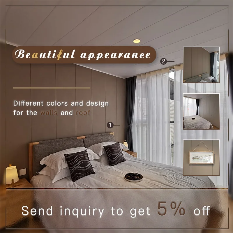 Sandwich Panel Prefabricated Container Home House 1 Bedroom Light Steel Flat Pack Tiny Prefab Contener House Modular Cabins