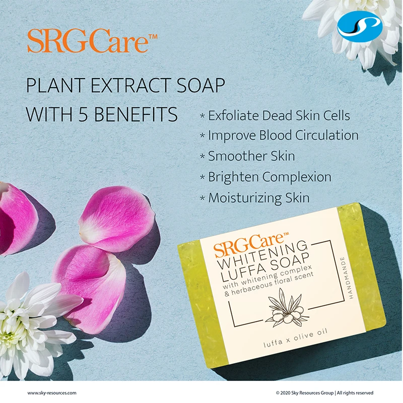 Top Sale Pure Extra Virgin Olive Oil Handmade Herbal Ingredient SRGCare Whitening Luffa Soap Solid Form From Malaysia