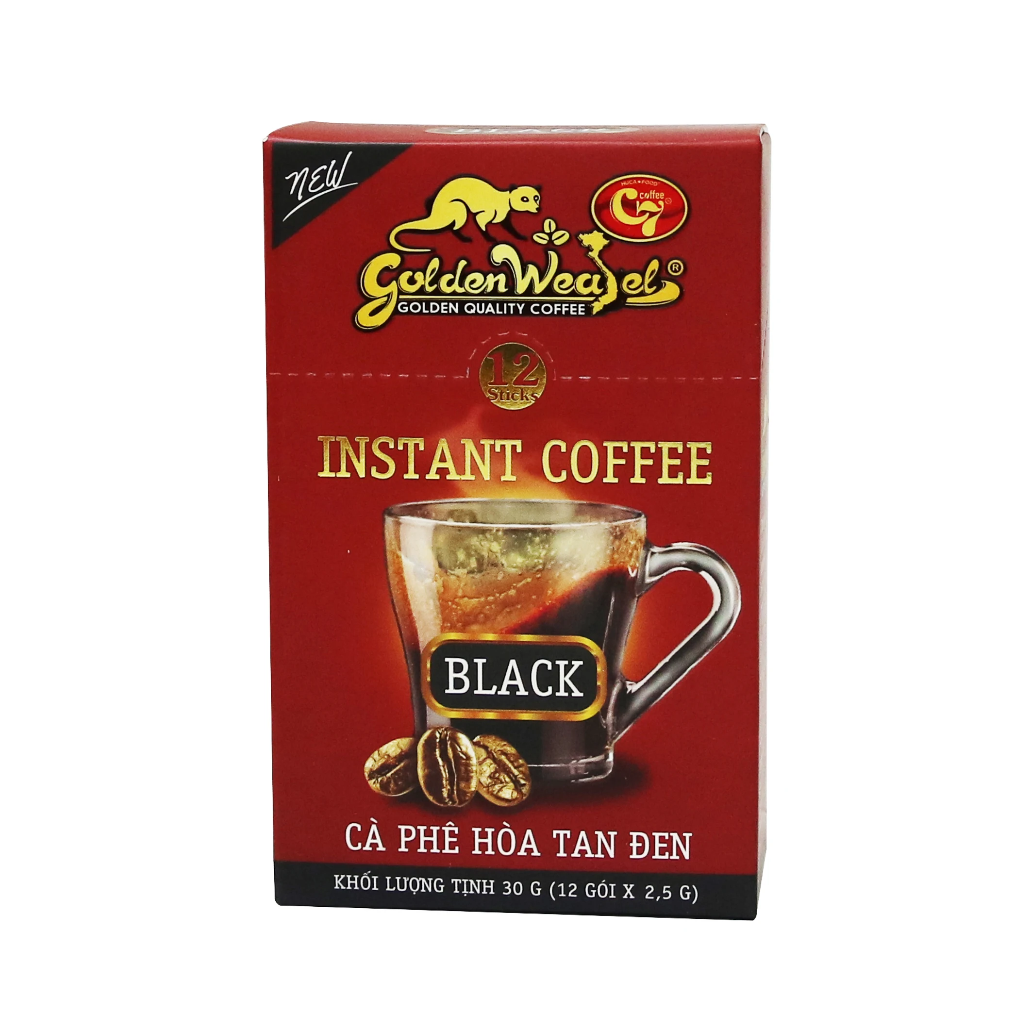 OEM ODM частная торговая марка Golden Weasel C7 Вьетнам мгновенный черный кофе (12 палочек) без сахара оптовая продажа HUCAFOOD