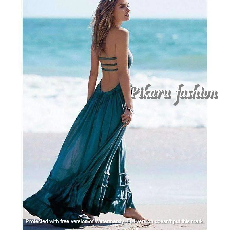 Новое поступление Модные Дизайнерские Длинные женские платья макси с рюшами летнее Цыганское Платье Бохо без рукавов дизайнерское женское платье