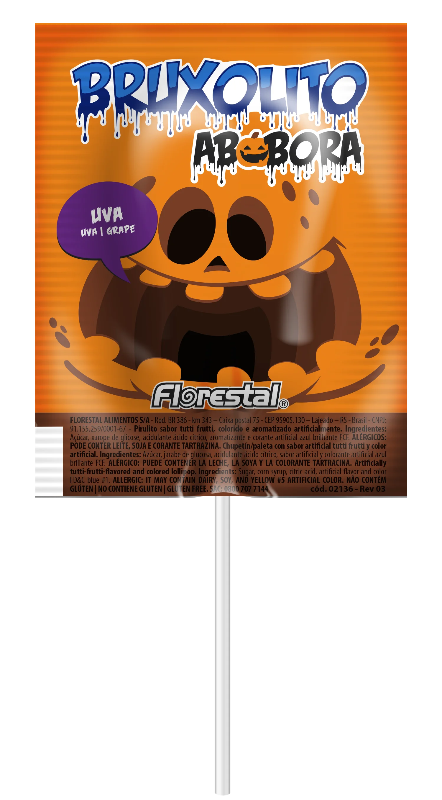 82110 - Bruxolito Pumpkin Grape and Orange Tongue Tattoo Pops 10g 24x50un