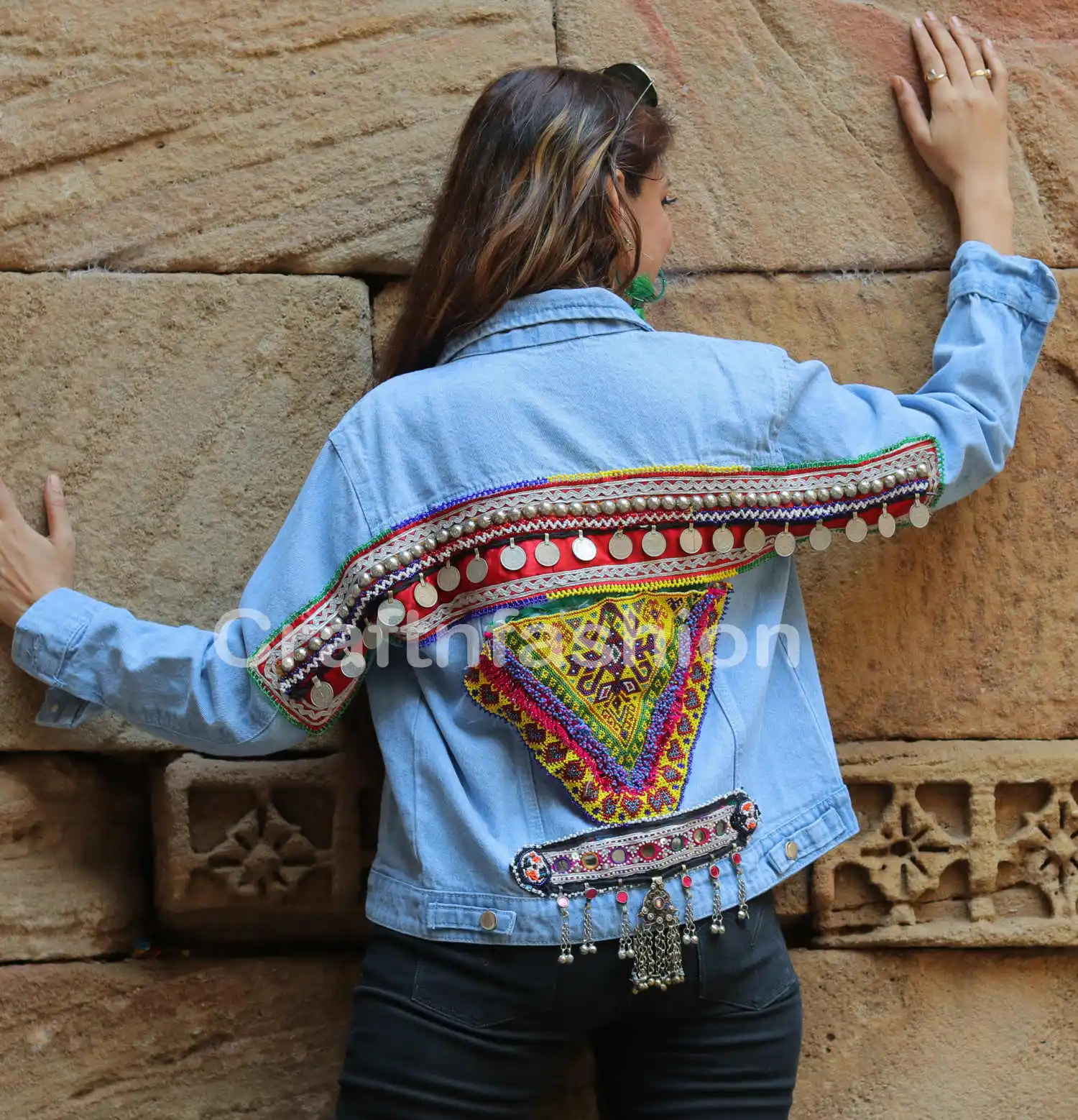 Factory Prices Boho Gypsy Tribal Embroidered Beaded Denim Jacket Bohemian Fashion Denim Bomber Jacket Hippie Beaded Denim Jacket