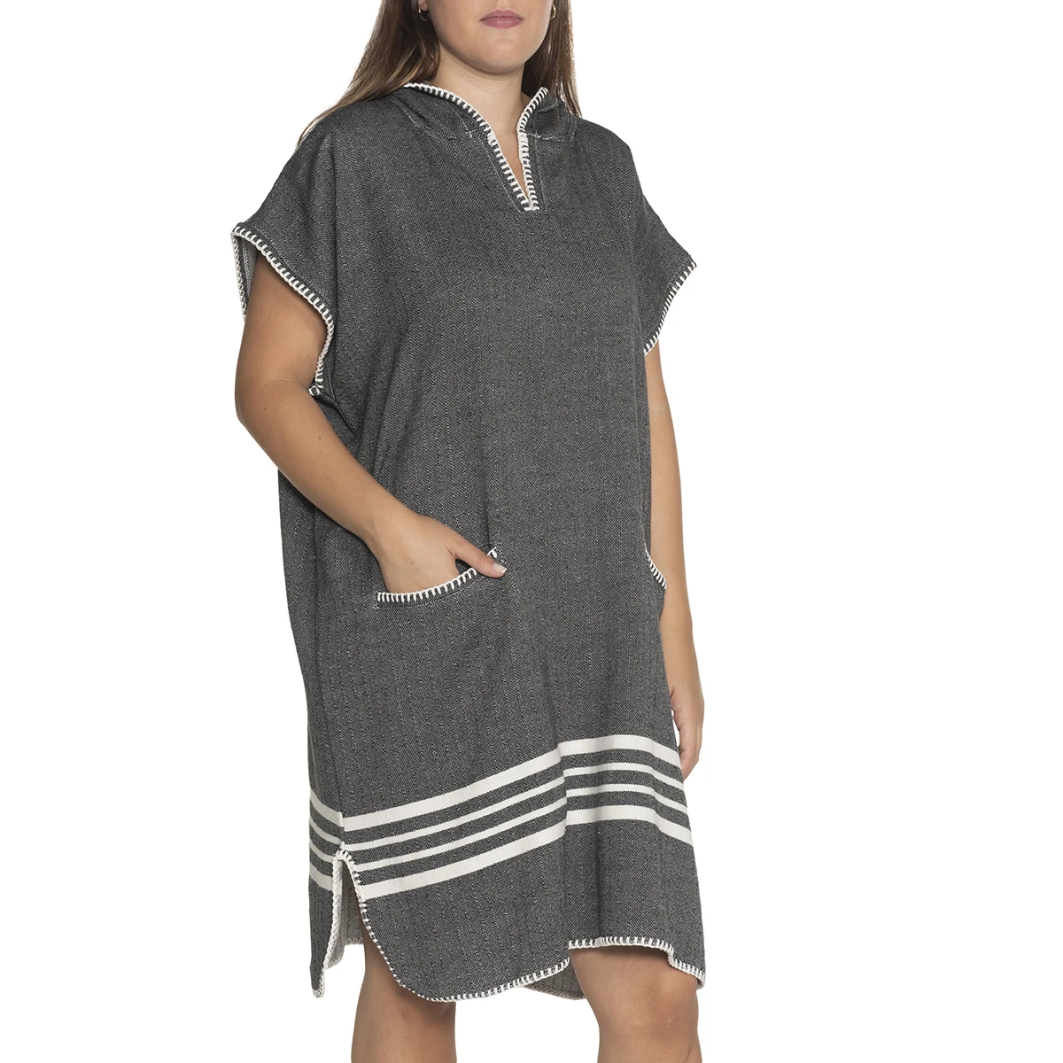 Beach Tunic with Farmer Stitched Adult Poncho Fashion Design High Quality Bathrobe 100% Turkish Cotton S M L XL