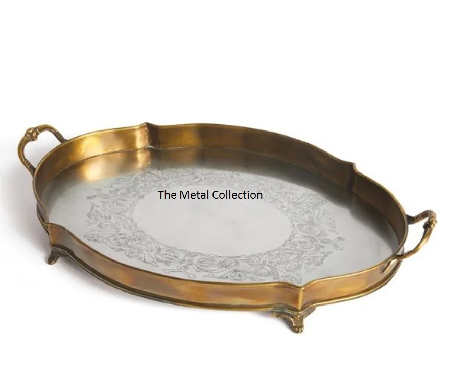 Brass Serving Tray For Kitchen Restaurant Wedding Serving Tray Decorative Brass Antique Finishing Modern Decorative Serving Tray