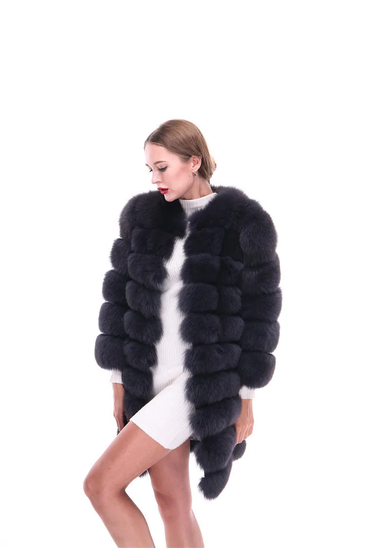
Winter Casual Style Ladies Black or Silver Color Natural Real Fox Fur Coat 