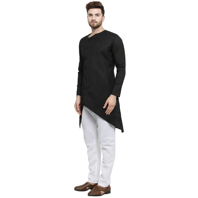  Дизайнерский льняной черный пижамный комплект Kurta и Aligarh для мужчин