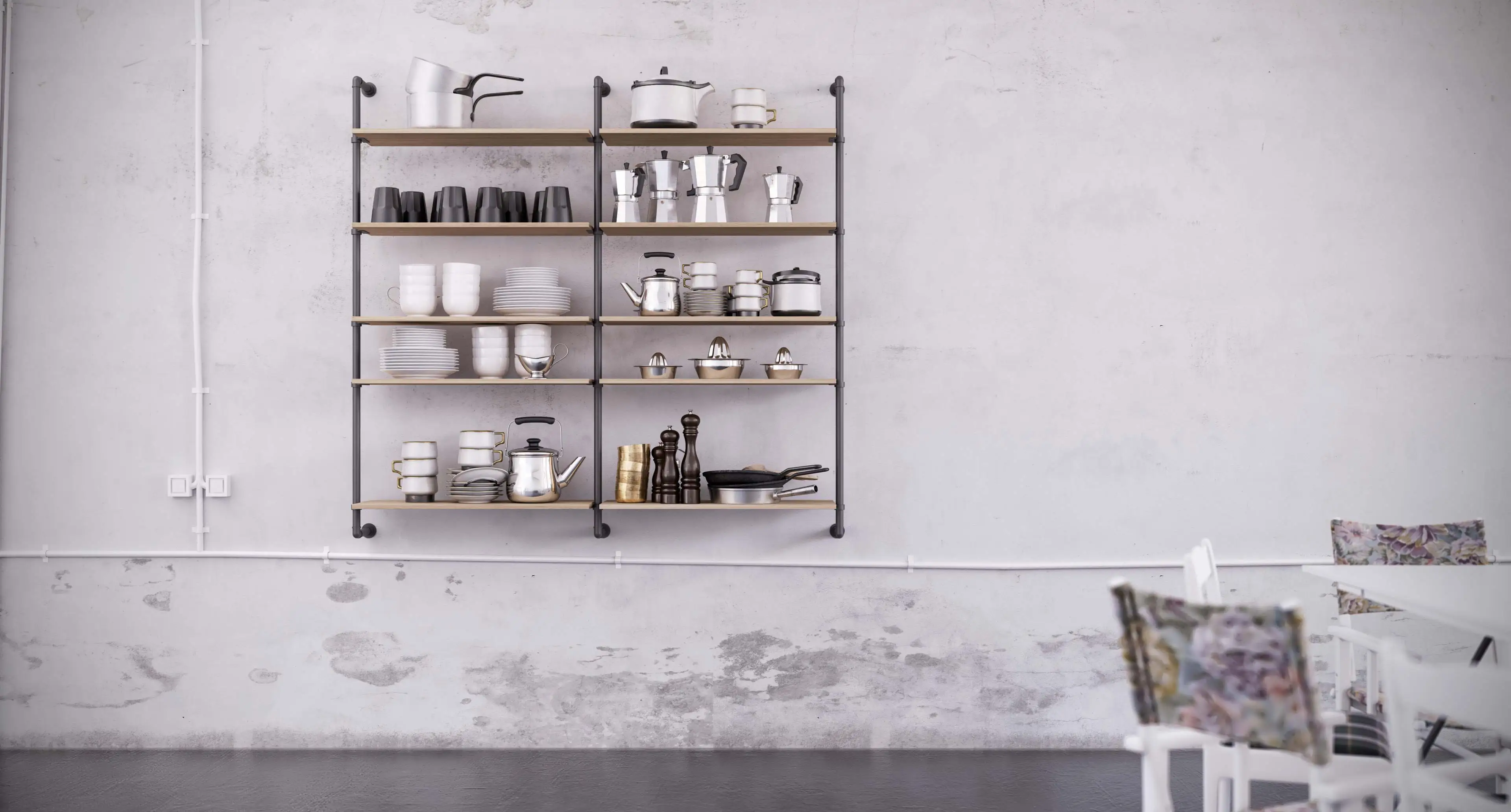 Высококачественный настенный книжный шкаф H 180 x L 120 см с шпильками В индустриальном стиле и деревянными полками для дома