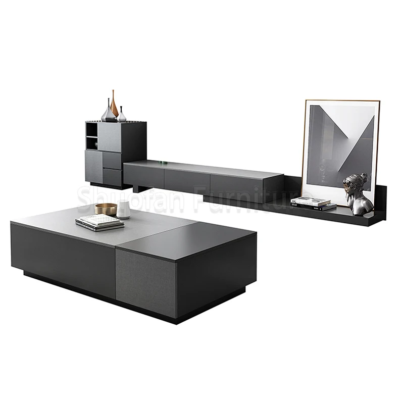 Minimalist Style Sectional Save Space Home Living Room Furniture Stretch TV Table Side Cabinet Coffee Table Storage Set