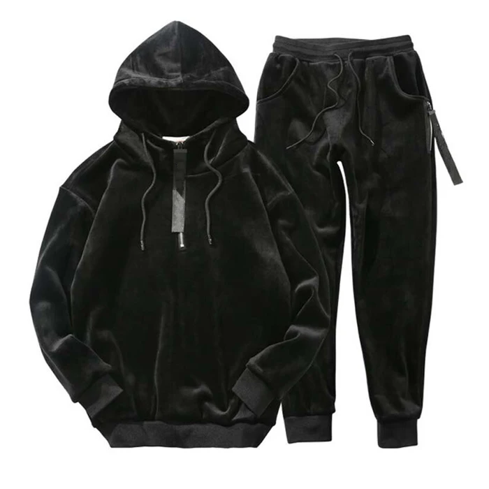 Velvet/velour cotton fleece men tracksuit sweatshirt custom logo custom polyester tracksuit unisex luxury color block sets