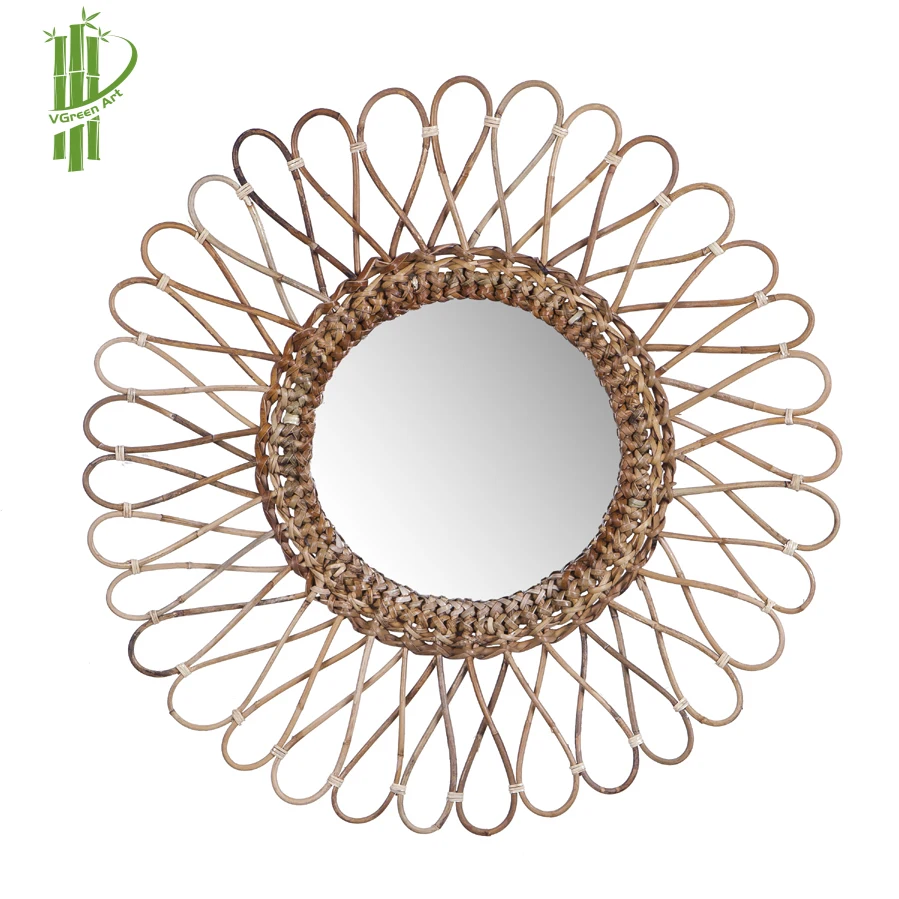 New item wholesale mirror authentic handicraft rattan bamboo for home decor high quality Bali indonesia style in Vietnam 2022
