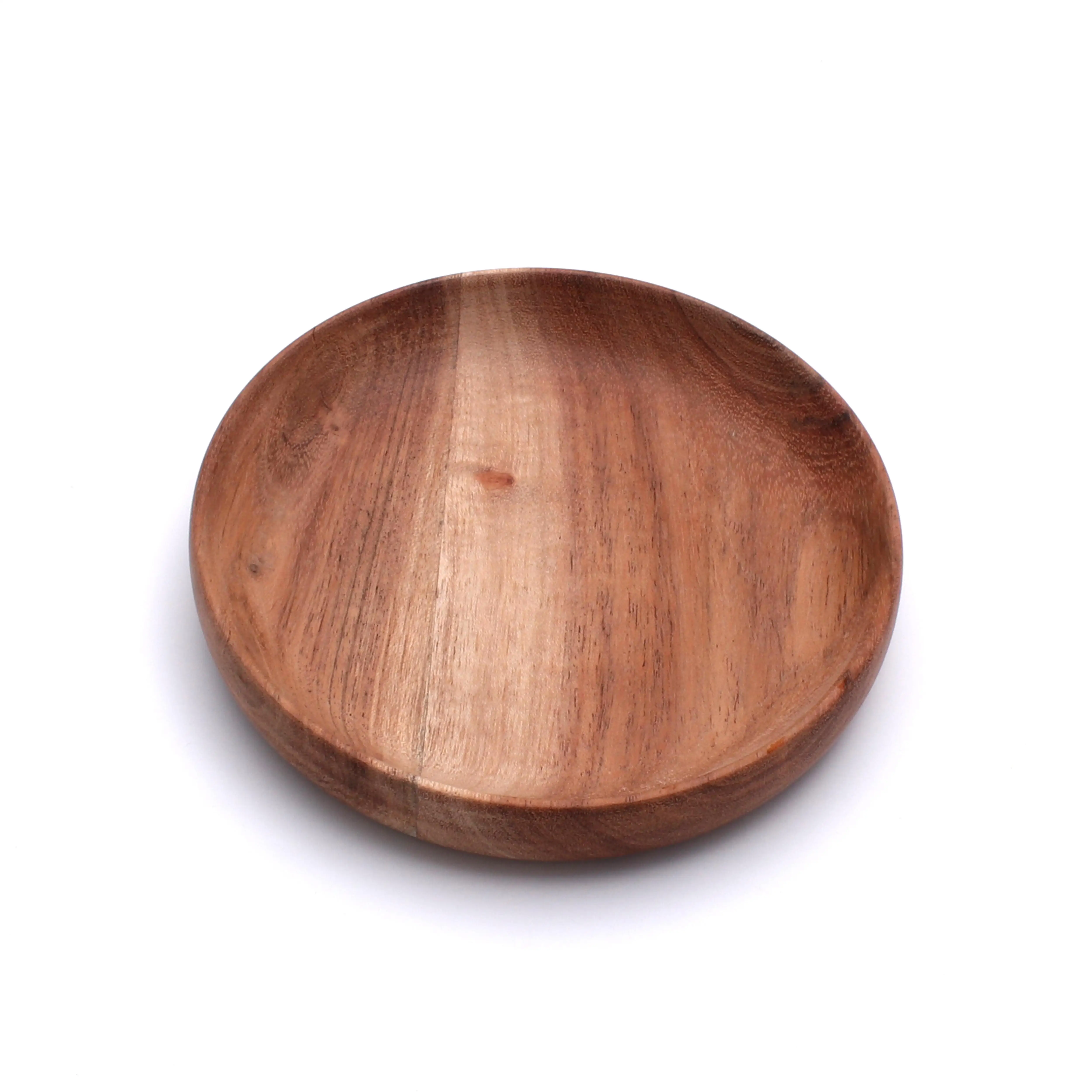 15 x 15 x 3 CMS Natural Acacia Wood Japanese Style Flat Bottom Bowl for Sauce and Salad Serving in Home Hotel Use Wooden Bowl
