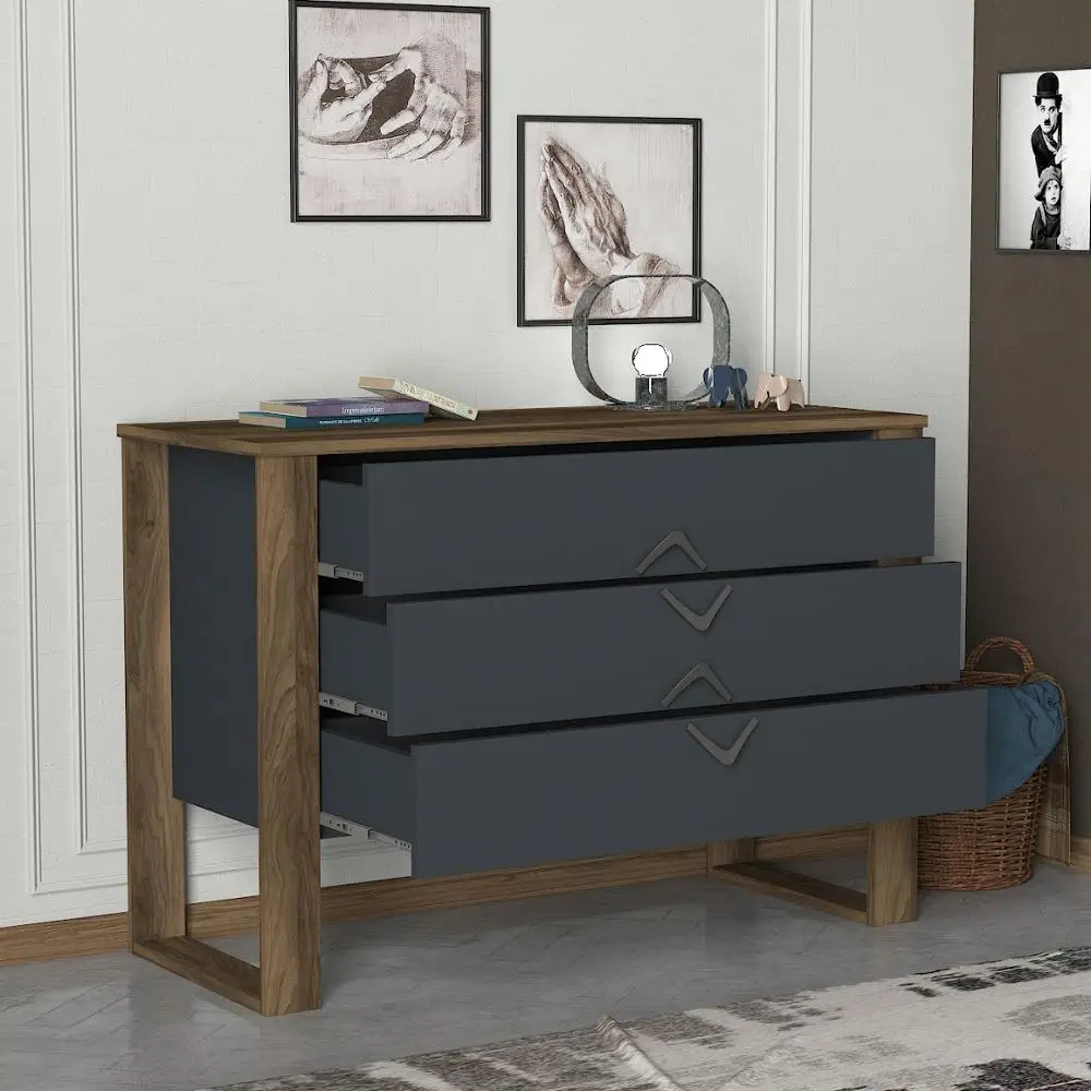 Exclusive Bumerang Wooden Bedroom Furniture Chest of Drawers Wood Walnut Anthracite