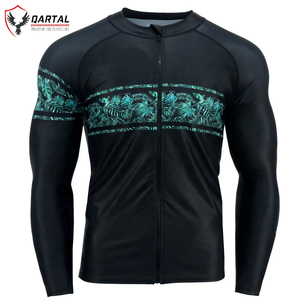 Direct Factory Sale Male Rash Guard Customized Logo & Design Zip Closure Full Sleeves Gym Wear Swim Suit For Men