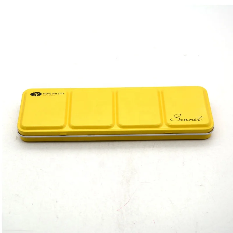 Custom yellow rectangle watercolor tin case for empty metal watercolor box with 21-Gird