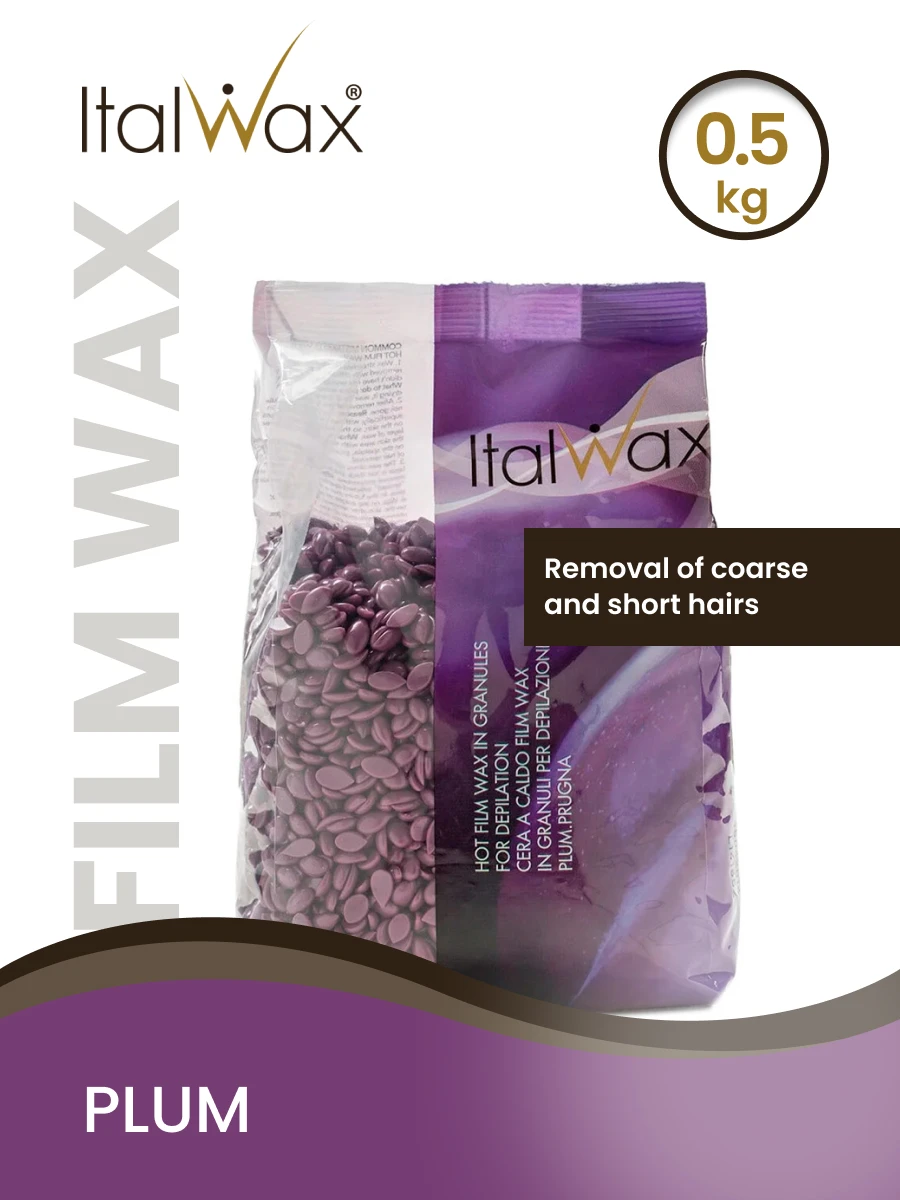 Creamy aromatic hot film wax in granules Plum 0,5 kg medium thickness with a light fruity aroma, beauty