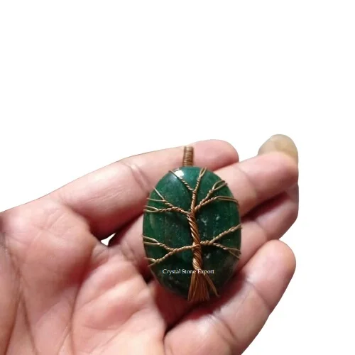 High Quality Green Jade Crystal Wire Wrapped Pendant Green Jade Tree of Life Crystal Wire Wrapped Pendant Gemstone Pendant