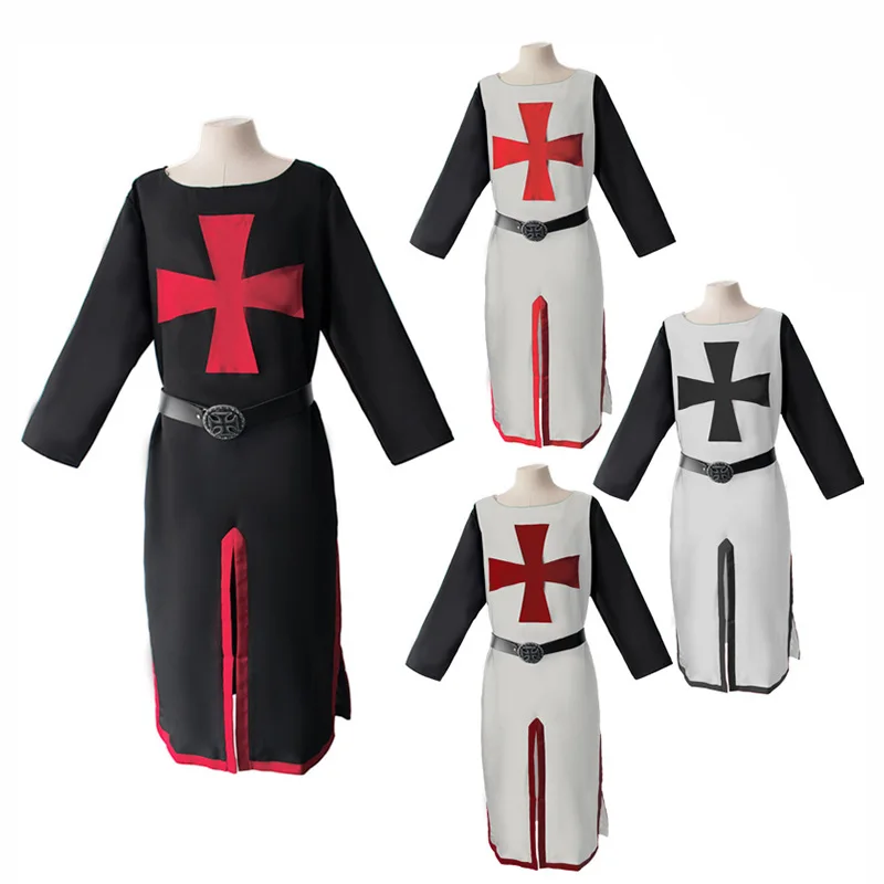 Ecoparty для мужчин Средневековый Костюм Рыцаря Crusader Templar воина в ретро-стиле для костюмированной вечеринки на Хэллоуин плащ Coldker пальто