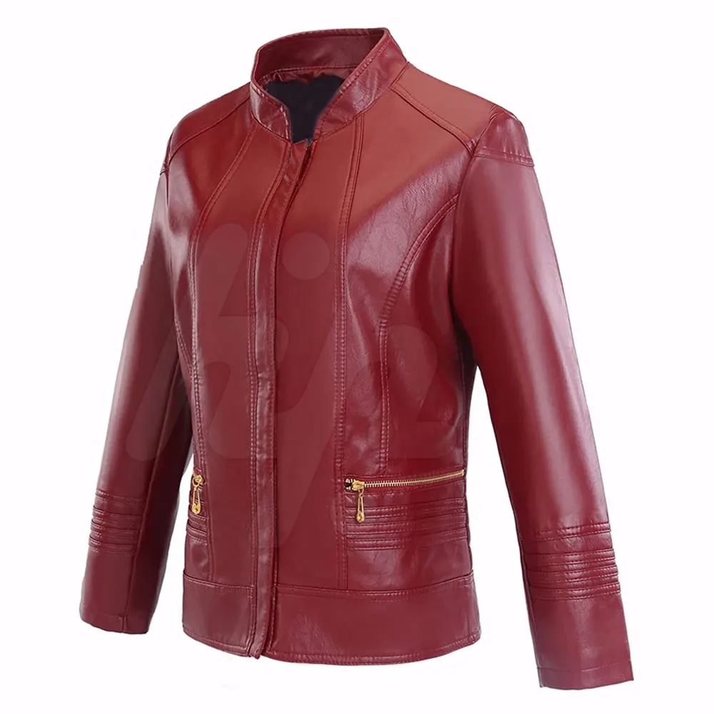 Fashion Factory Direct Supply Wholesale Custom Ladies Leather Jacket red leather  jacket manufactured by huzaifa products