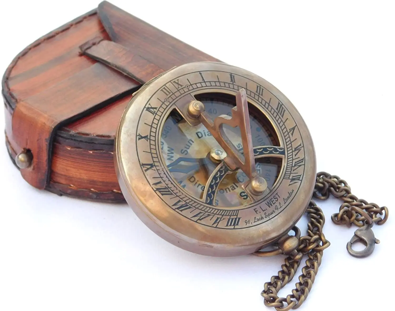 Открытый компас Sundial с кожаным чехлом и