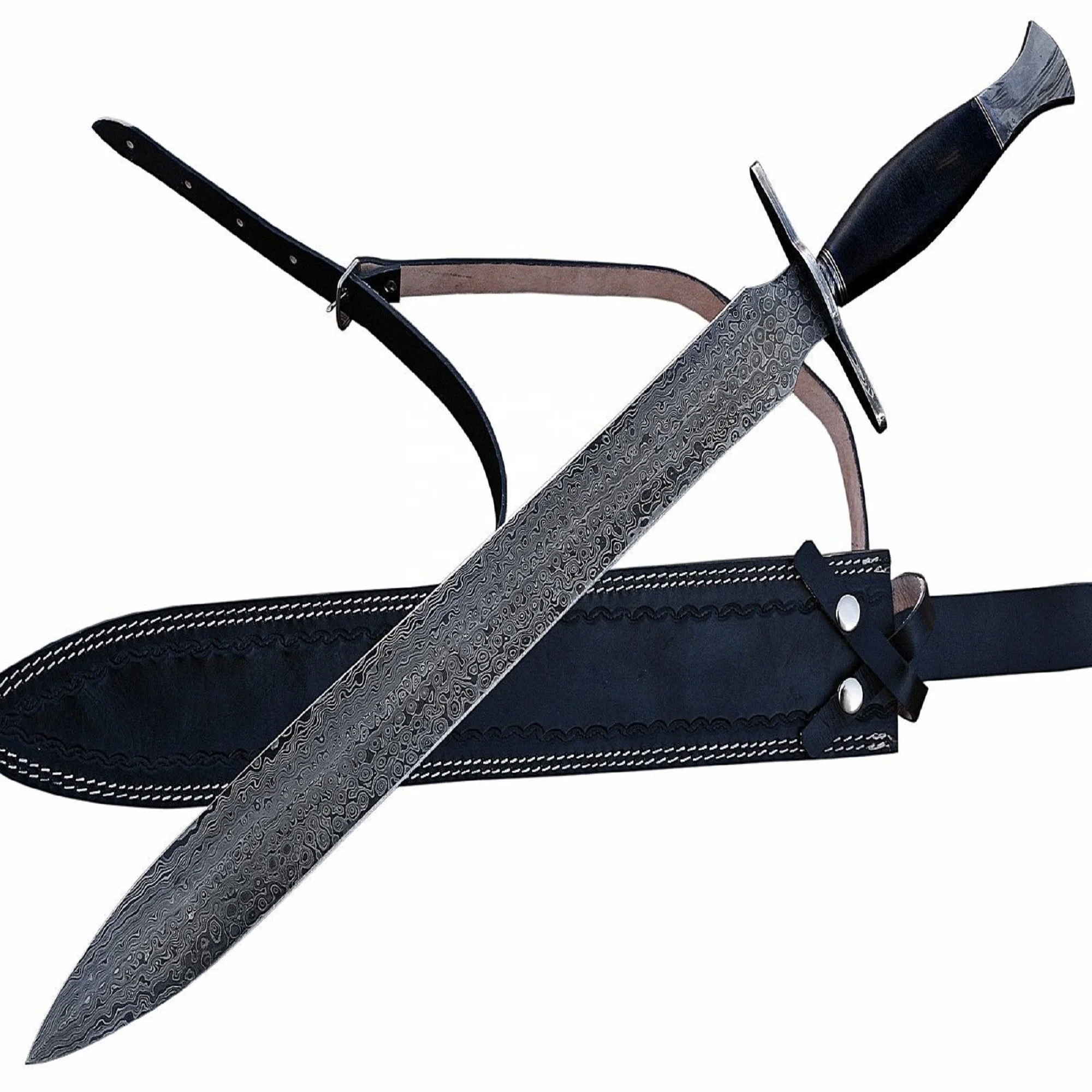 Ручная работа, дамасский стальной меч в стиле викингов, длинный меч, двухсторонний Гладиатор с кожаным футляром, меч из фильма
