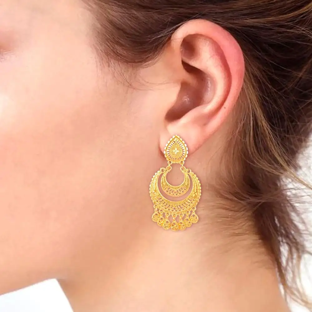 Индийский Болливуд 14K Позолоченные висячие серьги с кисточками набор ювелирных изделий для свадьбы невесты