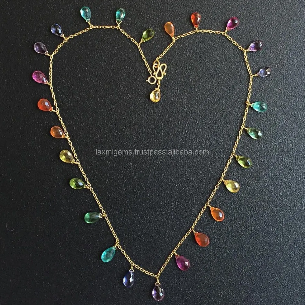 Colorful Genuine Precious Sapphire Ruby & Emerald Beads Delicate Gold Clasp Multi Gemstone Necklace