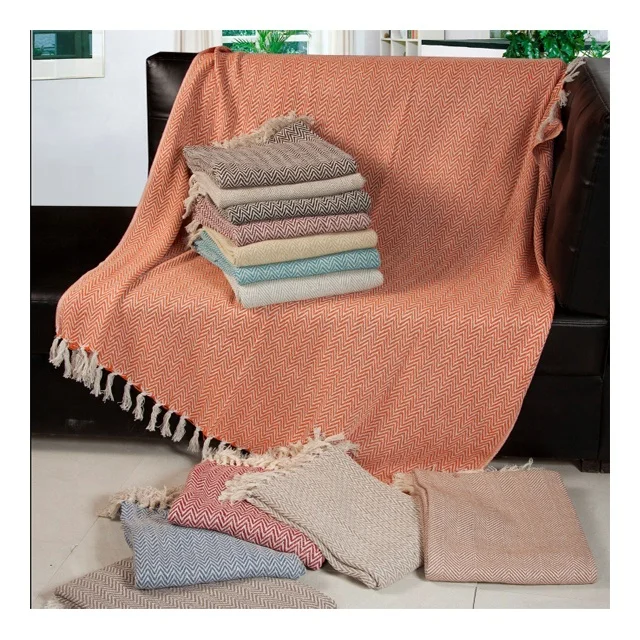 Cotton Moroccan Throw Blanket Bohemian Striped Throws Blanket Customize High Quality Large Size Space Travel Jacquard Technics