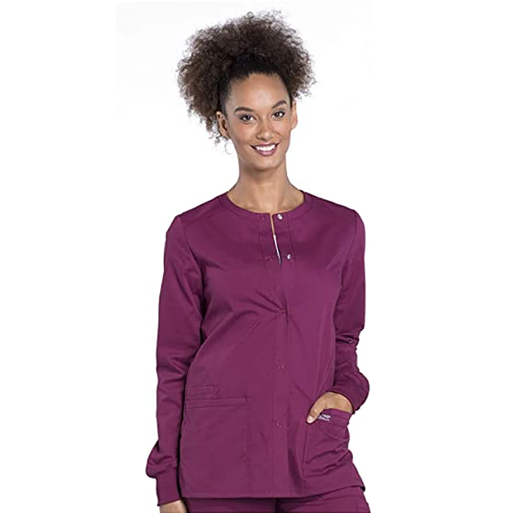 Scrubs Jacket Hospital Nursing Uniforms Snap Front Medical Clothes for Women