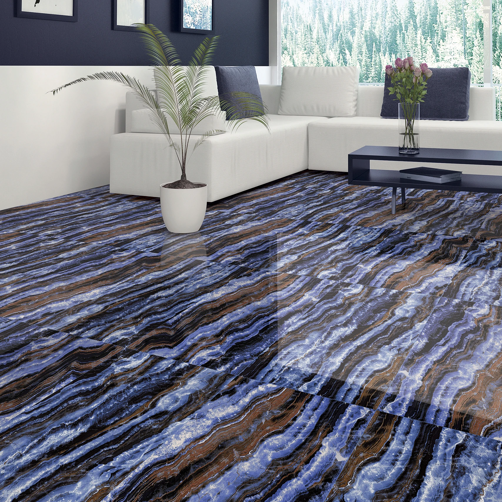 Лидер продаж синяя фарфоровая плитка для декоративной зоны 600x1200 мм