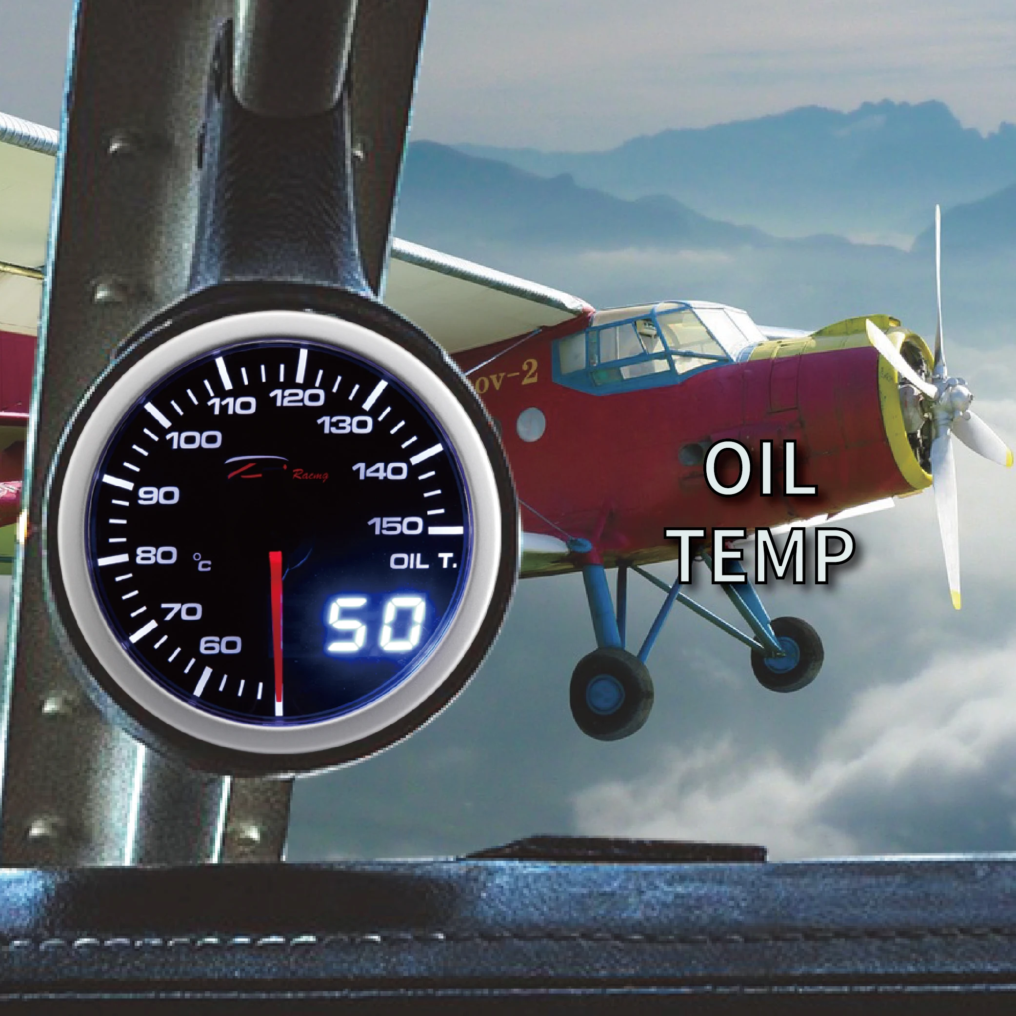 D racing 52mm dual view oil temp gauge for ultralight aircraft