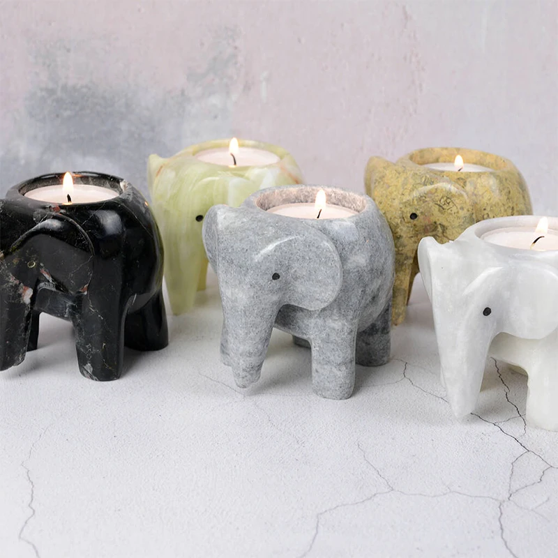 Elephant Design Creative Stone Tea light Candle Holder Modern Tea light Votive decorative holders