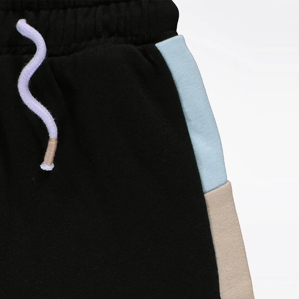 Latest 2025  Black Color Block T-Shirt and Shorts Outfits / Custom Made Logo Kids Clothing Sets Fashion 2pcs Kids Clothes Set