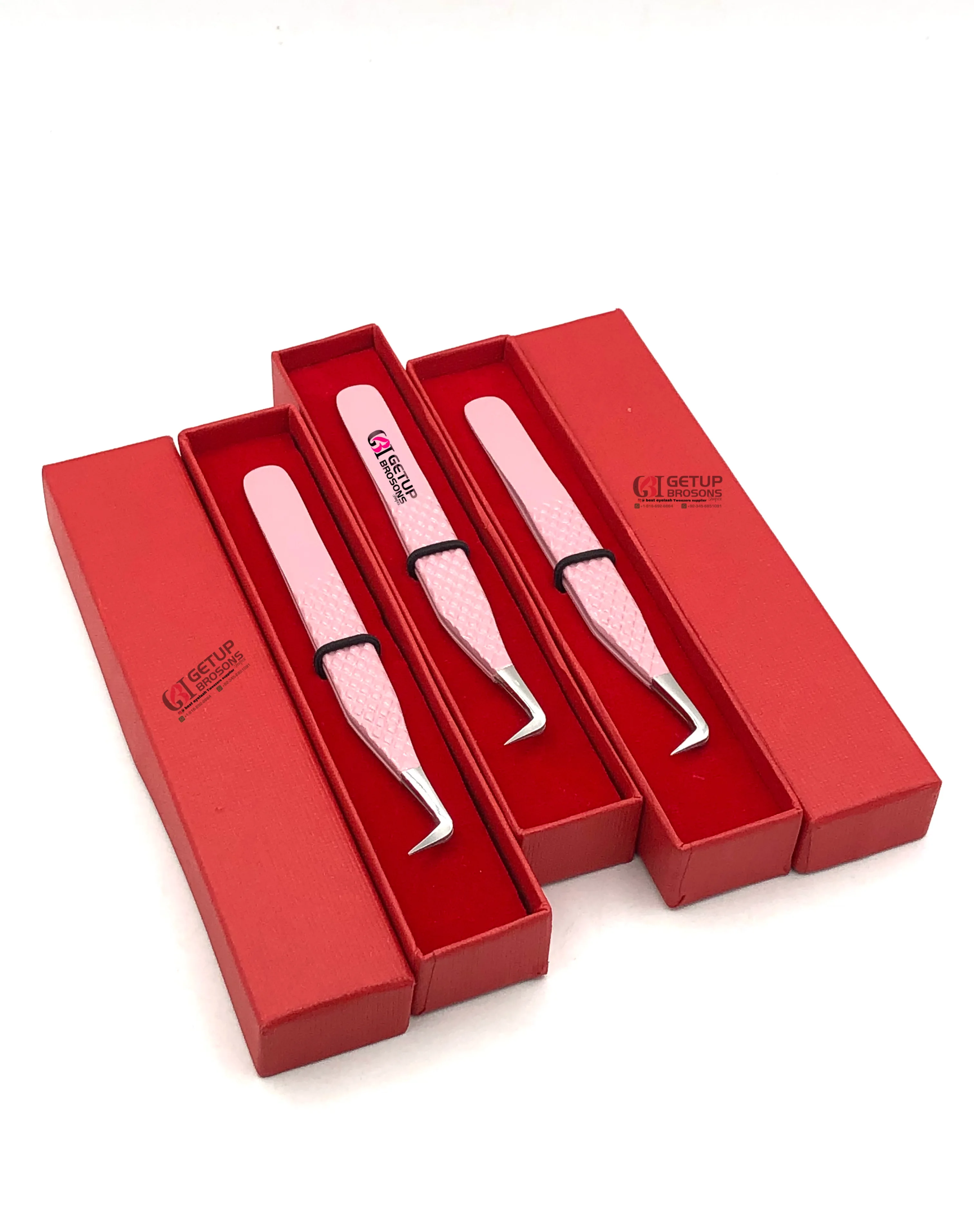 Professional Best Design 90 Degree Light Pink Powder Coating Silver Tip Eyelash Extension Tweezers Stainless Steel Beauty Tools