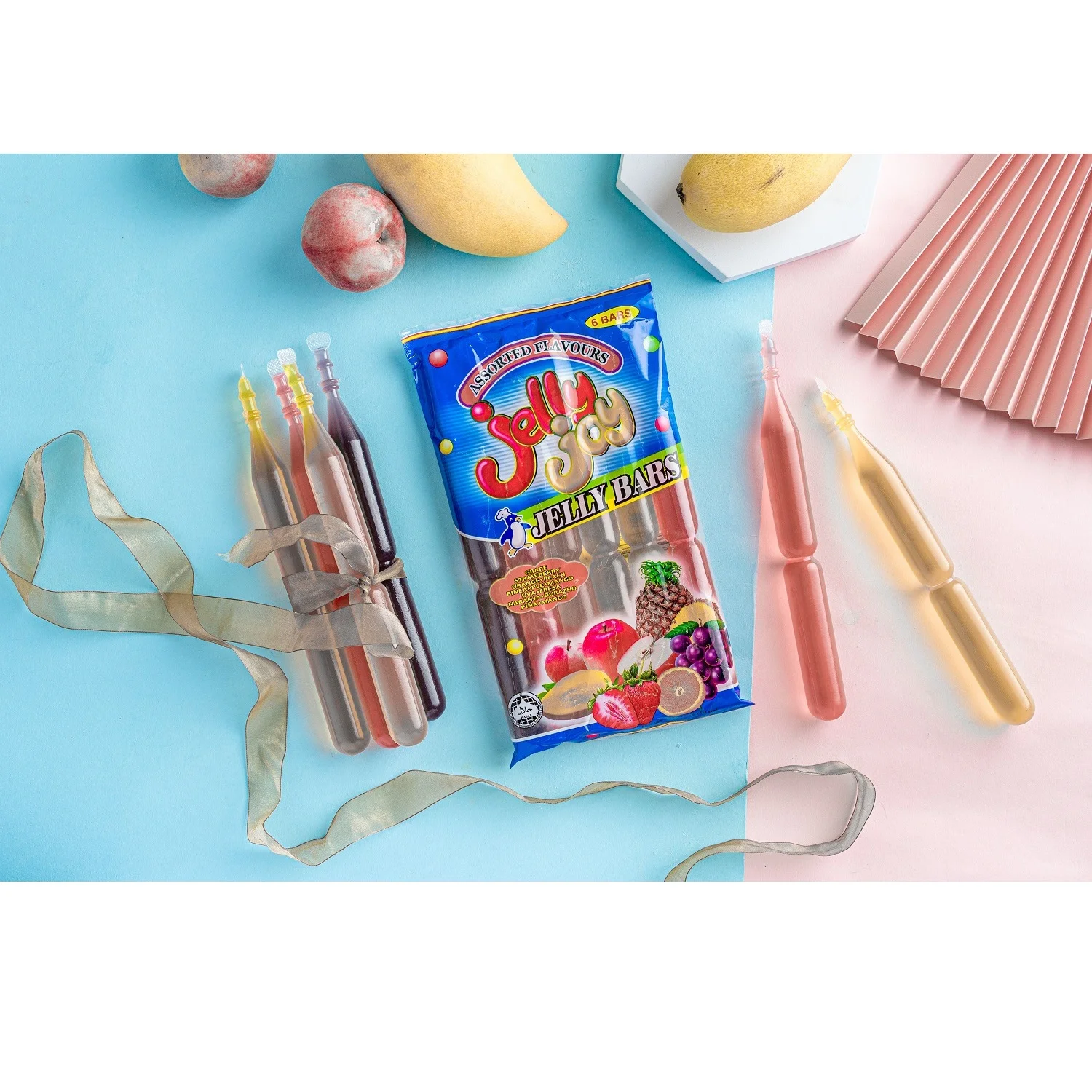 High Quality OEM Pouch Bulk Fruity Low-Carb Children Snack Dessert Drink Jelly Joy Jelly Bars 85gm x 6 Bars x 20 Bags