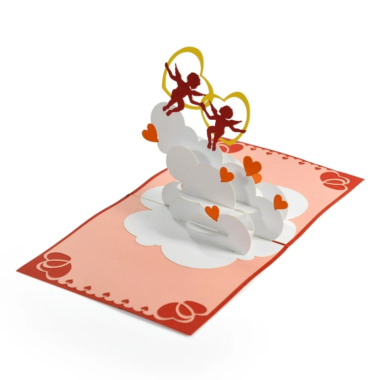 Top Selling Product Love 3D greeting card for Valentine with two Love Angels flying in the sky from Vietnam Wholesale