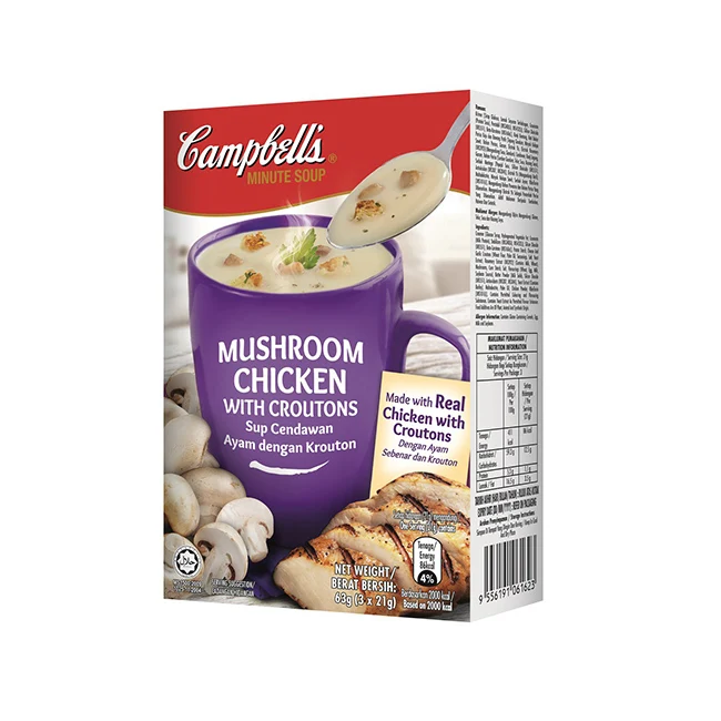 Low Fat Chicken Mushroom Flavor Instant Soup Powder with Croutons Fast and Quick Breakfast For All Ages