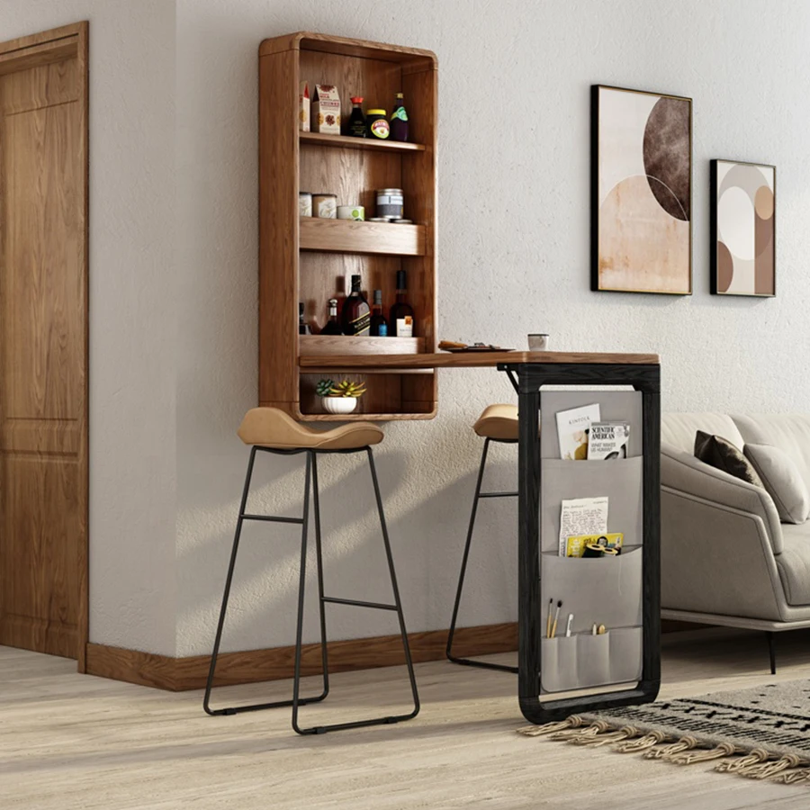 Modern Tempered Glass Top Mounted Natural 140-2026 Wall Mounted Foldable Bar Table