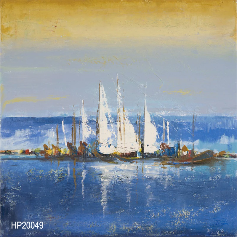 
Hand Painted Interior Decoration Impressionist Landscape Sailboat Oil Painting Hotel Art 