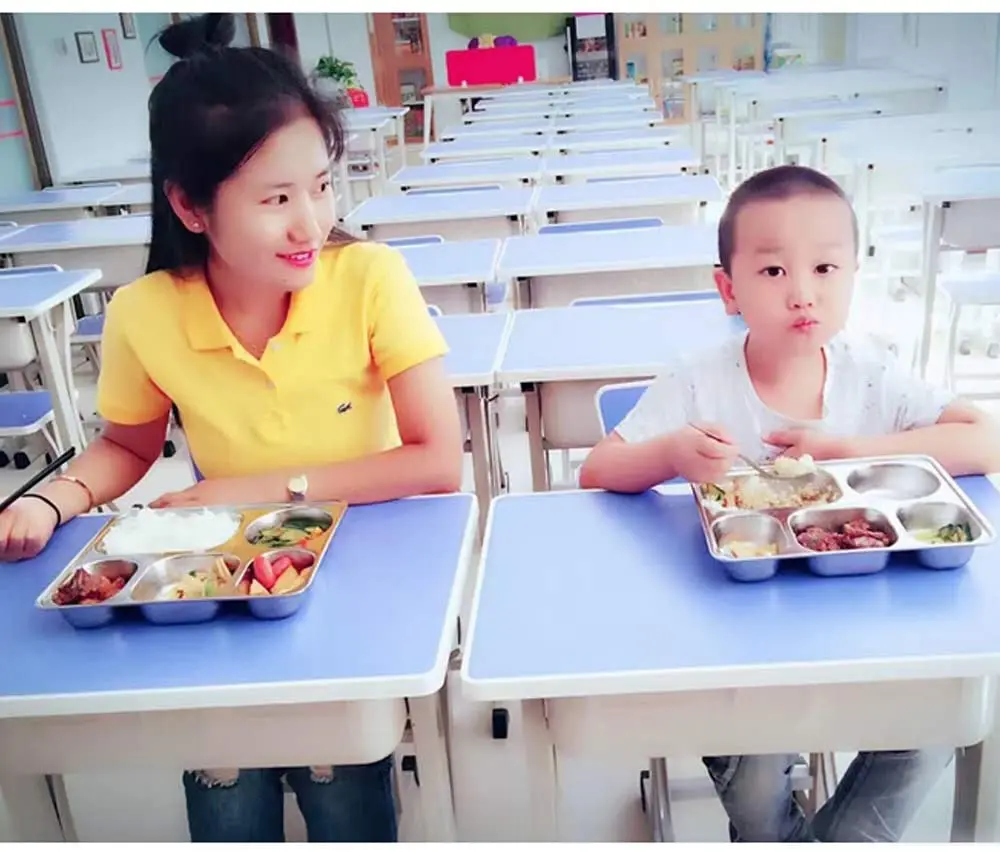 Canteen 5 compartment divided stainless steel mess lunch dinner snack plate fast food tray