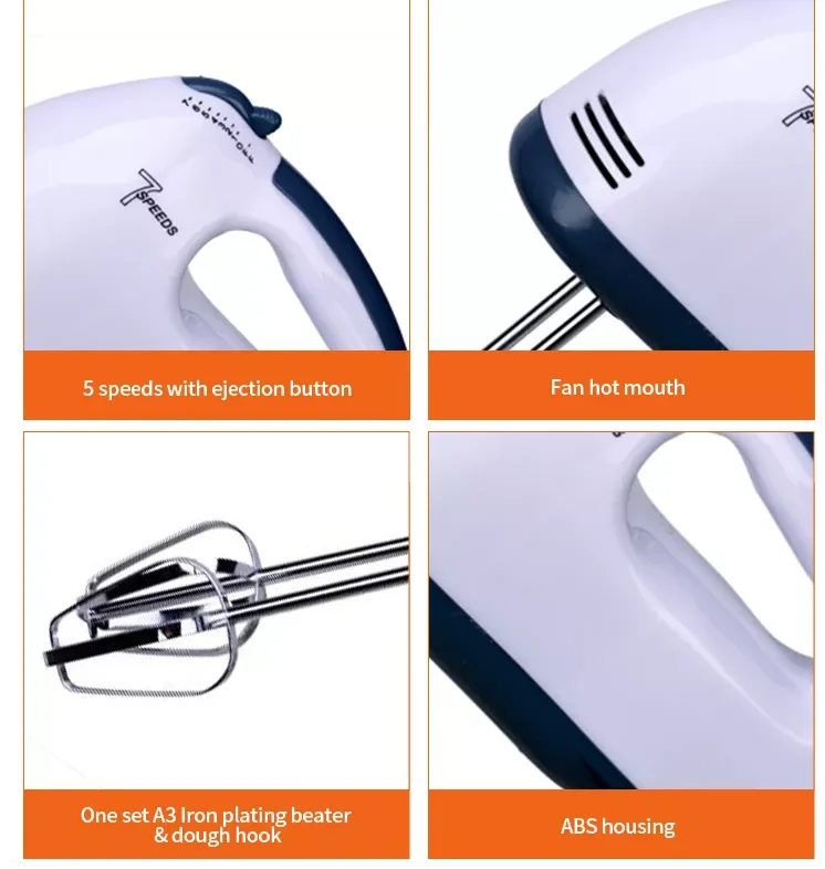 Yonsa Household Electric Handheld 7 Speeds Cake Beater Ejector Button Egg Whisk Blender Home Kitchen Food Mixer Beater