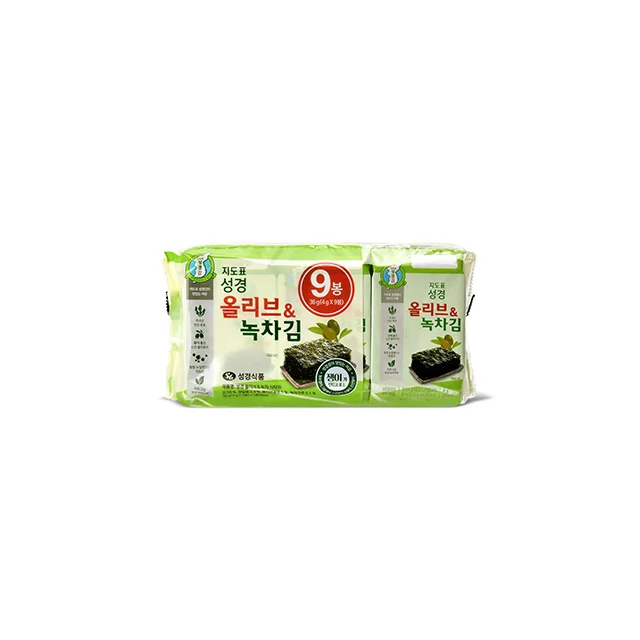 Sung Gyung Olive Green tea Seasoned Sliced laver Made In Korea