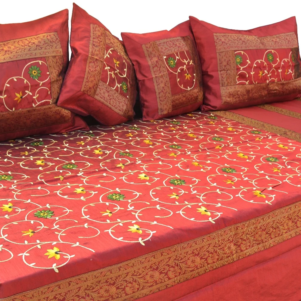 SEBPC005 Indian Light Embroidered Silk Bedspread Set Luxury Bedspread 5 Pcs Bedspread Set