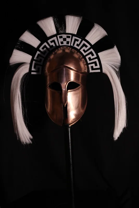 Greek Corinthian Helmet SPARTAN HELMET WITH WHITE  FUR USED BY WORRIER with customized logo